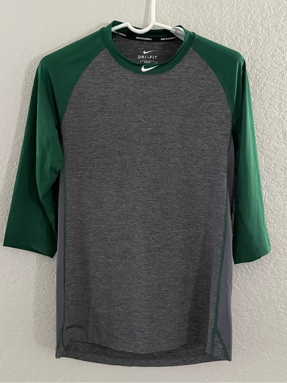 Nike Pro Dri-FIT Baseball 3/4 Sleeve Shirt Men's Medium Gray Green